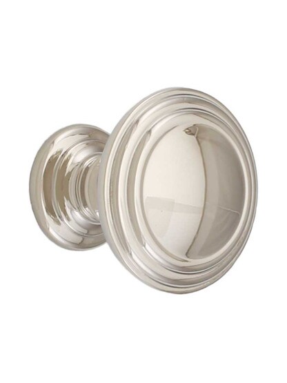 Reeded Round Cabinet Knob - 1 1/2 inch Diameter in Polished Nickel.